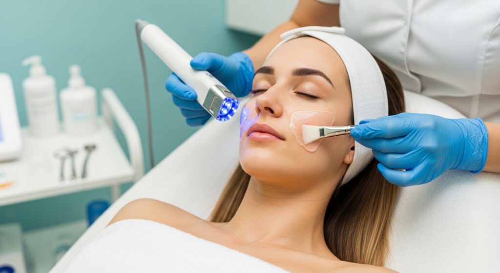 Uma imagem composta que ilustra o impacto do ambiente urbano na saúde. À esquerda, um homem em preto e branco pressiona as têmporas com uma expressão de dor intensa e olhos fechados. À direita, uma sobreposição colorida de uma avenida movimentada com rastro de luzes de carros em movimento (longa exposição), simbolizando o caos, o ruído e a pressa das grandes cidades como gatilhos para enxaqueca e estresse.